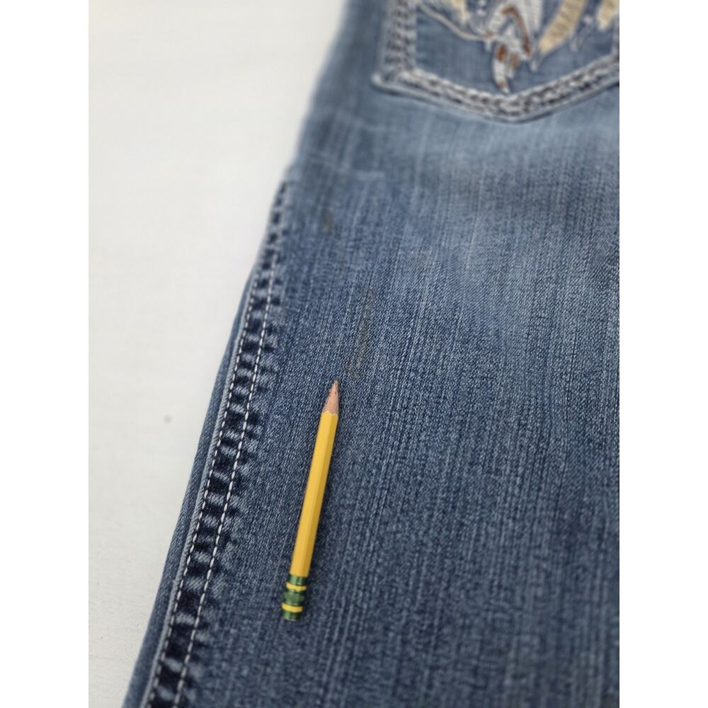 Rock 47 Wrangler Jeans Womens 7/8x34 Blue Bootcut Low Rise Denim Distressed READ - Picture 9 of 14